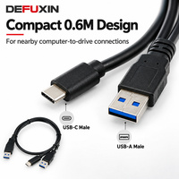 Kabel DEFUXIN USB 3.0 Dual USB-A ke Type-C Y 0.6m 2FT dengan Daya Tambahan untuk Hard Drive Eksternal HDD