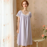 Coton dentelle français chemise de nuit été nouveau Style pur désir à manches courtes douce princesse fille Sexy ample pyjamas maison vêtements 557