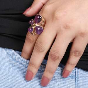 Anillo Clásico de Plata de Ley 925 Chapado en Oro de 18k con Piedra Preciosa de Amatista, Joyería para Fiestas y Bodas, Regalo - Product Image 3