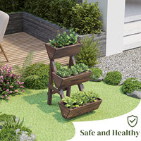 Jardinière surélevée classique en bois à 3 niveaux avec trous de drainage pour une utilisation en intérieur et en extérieur, fleurs/légumes/plantes