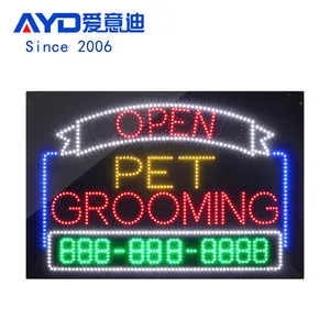 Led 열린/닫힌 기호 PET GROOMING 상점 간판 Led 24*35 인치 편집 가능한 광고 전화 번호가있는 높은 밝은 표시