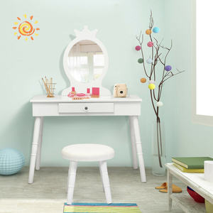 DB Kids White Wooden Princess Makeup <b>Vanity</b> Table With Lighted Oval Mirror And Cushioned Stool For <b>Bedroom</b> Use - Product Image 6