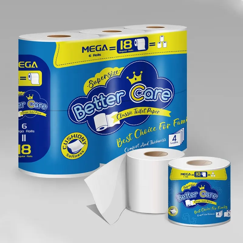 Rollo de papel tisú de baño de 3 capas personalizado OEM Blanco Bolsa De bambú papel higiénico superventas