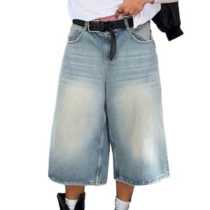 กางเกงยีนส์ขาสั้นสไตล์วินเทจลำลองสำหรับฤดูร้อน ผ้าฝ้ายเดนิม ยีนส์ขาสั้นผู้ชาย สไตล์ Y2K ล้างสีแบบฟอก กางเกงยีนส์ผู้ชาย แต่งลายหนวด - Product Image 3