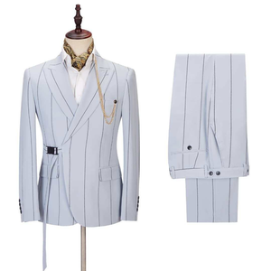 Traje de Hombre a la Moda con Rayas Anchas, Trajes para Hombre con Cinturón, Traje de Fiesta, Esmoquin Ajustado para Boda, Traje de Novio, Blazer, Conjunto de <span class=keywords><strong>2</strong></span> Piezas - Product Image 2