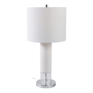 Lampada da Tavolo Cilindrica Moderna con Base in Ceramica e Cristallo, Paralume Bianco, Luce Decorativa per Camera da Letto e Soggiorno - Product Image 2