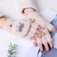 Gants mi-doigts imperméables et chauds pour femme, collection automne/hiver, motif griffe mignonne, en velours long, style coréen, dessin animé, couleur unie, pour usage quotidien