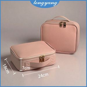 กระเป๋าจัดระเบียบเครื่องสำอางสำหรับเดินทาง ขนาดใหญ่ ลายเรขาคณิต พร้อมโลโก้แบบกำหนดเอง หูหิ้วนุ่ม PU สำหรับใส่เครื่องสำอางและอุปกรณ์เสริมความงาม - Product Image 2