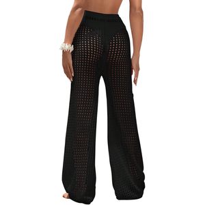Pantalones de playa FOXA para mujer, con aberturas, cintura elástica, cordón ajustable, ajuste holgado, para cubrir el traje de baño, transpirables, de punto - Product Image 1