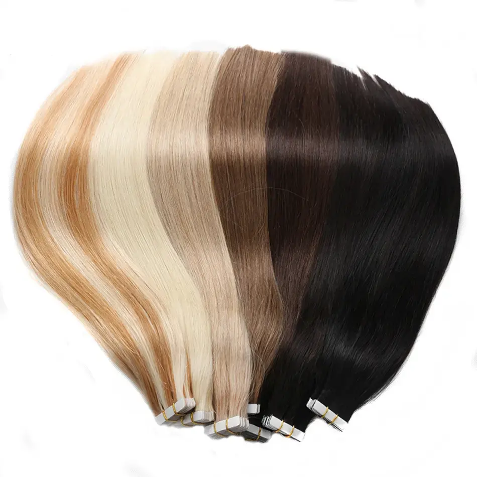 All'ingrosso nastro multicolore per capelli extension Real Virgin capelli umani brasiliani extension capelli lisci 8-30 pollici In magazzino