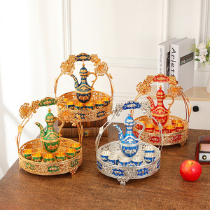 Décoration de <span class=keywords><strong>table</strong></span> de maison vintage de style arabe Coffret cadeau de tasse à vin haut de gamme en alliage d'<span class=keywords><strong>or</strong></span> avec plateau - Product Image 4