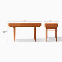 Bureau en bois de style moderne du milieu du siècle, table centrale à lattes de 150 cm avec bords arrondis pour appartement haut de gamme ou bureau à domicile