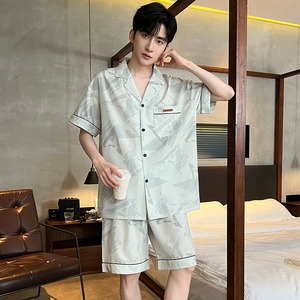 Zomerloungewear-set voor heren, lichtgewicht ijszijde pyjama met korte mouwen, eenvoudig, casual, comfortabel, 2-delig huiskleding voor jongens - Product Image 4