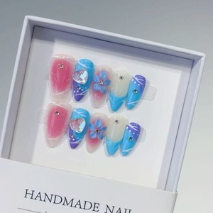 Fleurs en relief 3D rose <span class=keywords><strong>pastel</strong></span> et lilas violettes peintes à la main avec des pois, ongles faits main de style français - Product Image 2