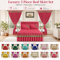 Ensemble de literie matelassé à volants 5 pièces King Size avec jupe de lit et rideaux assortis – Vente en gros