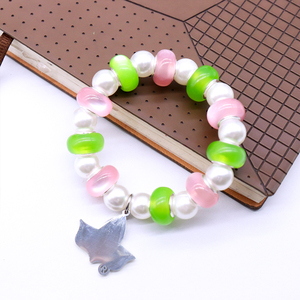 Designer perla e <span class=keywords><strong>rosa</strong></span> verde con perline 1908 greco alfa Soror gioielli in <span class=keywords><strong>acciaio</strong></span> inox edera Charm rendendo confraternita braccialetto elastico - Product Image 6