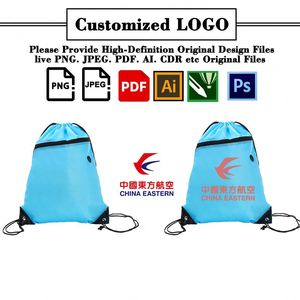 Wholesale 210D Polyester <b>Backpack</b> Bag Custom Logo <b>Drawstring</b> Sports Gym Storage With Zipper for Shopping - Product Image 2