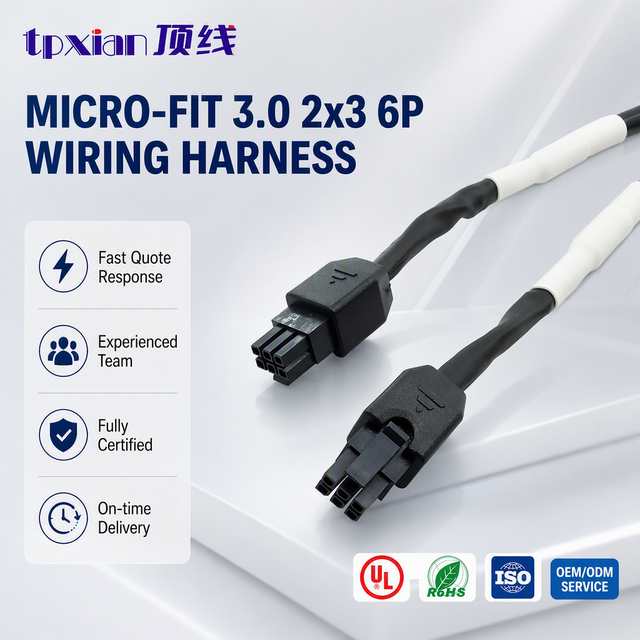 Custom 43025-0600 6 Pin Molex Micro-Fit 3.0 Fully Molded Wire Harness 3.0mm Pitch Overmolded Connector Cable for Industrial Sign