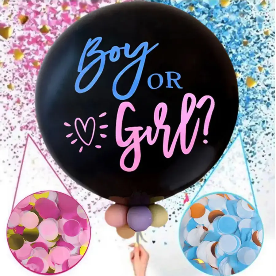 36 inci anak perempuan laki-laki jenis kelamin memunculkan balon konfeti hitam anak laki-laki atau anak perempuan balon datang dengan biru merah muda Confetti untuk Baby Shower