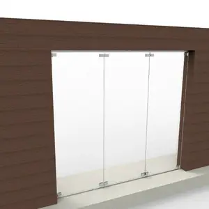 Double glazed Aluminium frameless folding sliding Door System sound proof sliding bifold door