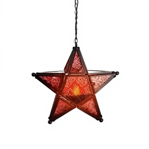 Support de bougie suspendu en forme d'étoile rouge avec motif en relief, décoration suspendue sans flamme pour la décoration de la maison à Noël - Product Image 1