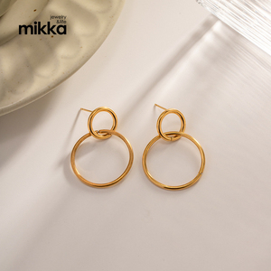 <span class=keywords><strong>Orecchini</strong></span> a Cerchio in Acciaio Inox Placcato Oro 18K con Doppio Cerchio Sfalsato, Gioielli alla Moda per Donne e Ragazze - Product Image 6