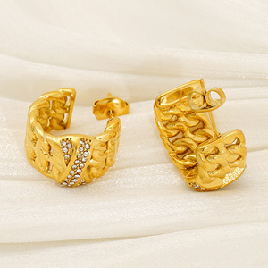 ZOGXIN Gold Plated Stud Earrings Geometric Chain Design With Diamond Inlay Party Jewelry - Product Image 3