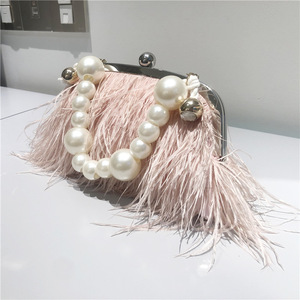Hot selling Fluffy Feather Clutch Bag With <b>Frame</b> Closure Stylish Evening Party Handbag Wholesale Luxury Party Evening Bag - Product Image 1