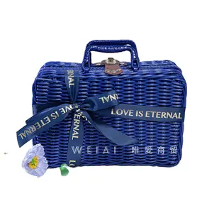 2024 New Products Cane Klein Blue Hand-Held Basket Rattan Gift Basket Baskets For Gifts Packaging