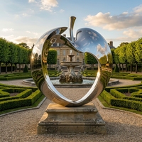 Statue de pomme moderne en acier inoxydable ajouré, sculpture de fruit en métal poli miroir pour pavillon sur le thème de l'innovation, parc technologique