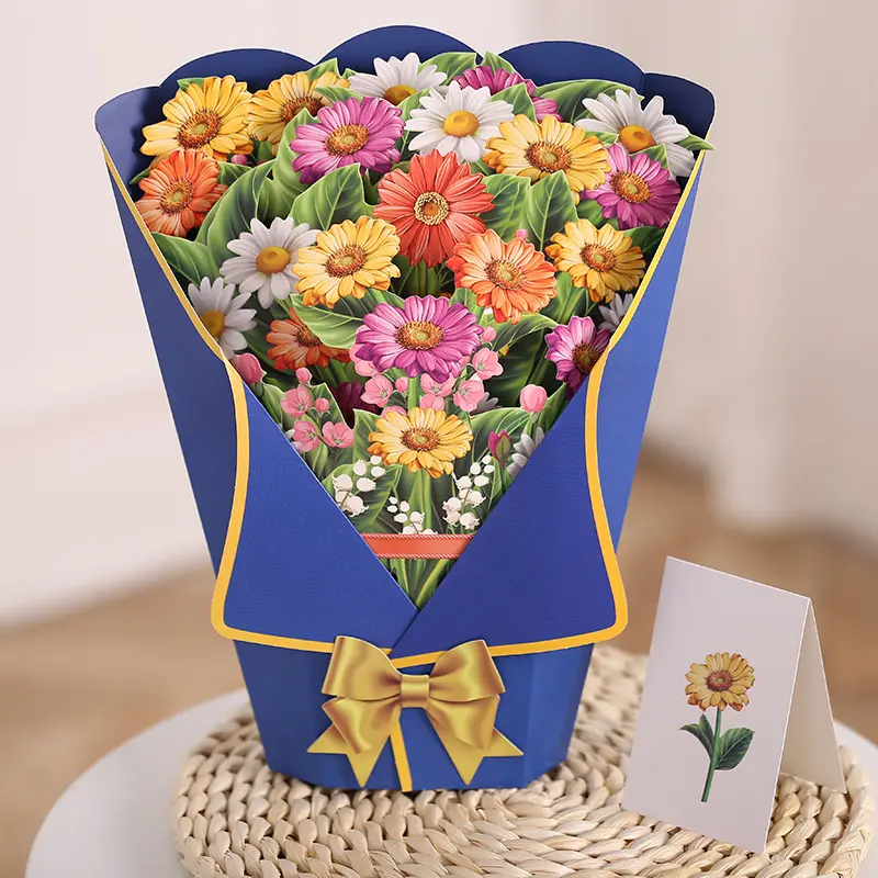 New Arrival Creative Custom 3d Greeting Cards Paper Hand Held Flowers Wish Card for Valentine Day Weddings Memorials