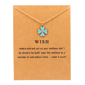 Mode trèfle pendentif collier rouge blanc bleu émail feuille femmes collier couleur dorée lien chaîne cou bijoux en gros souhait - Product Image 5