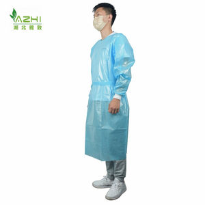 Vestidos no tejidos impermeables recubiertos de PE Puños de punto de manga larga Fabricante directo PP + PE Bata de aislamiento desechable - Product Image 2