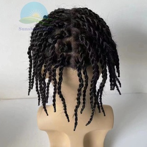Marley torsadé tressage cheveux hommes noirs toupet 100% indien morceau de cheveux humains 0.06 pu avec un seul toupet de cheveux noués - Product Image 6