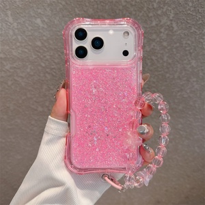Funda de Celular 3 en 1 con Brillantina y Lentejuelas de Lujo para iPhone 13 14 15 16 Pro Max 17 Air con Brazalete de Cuentas - Product Image 3