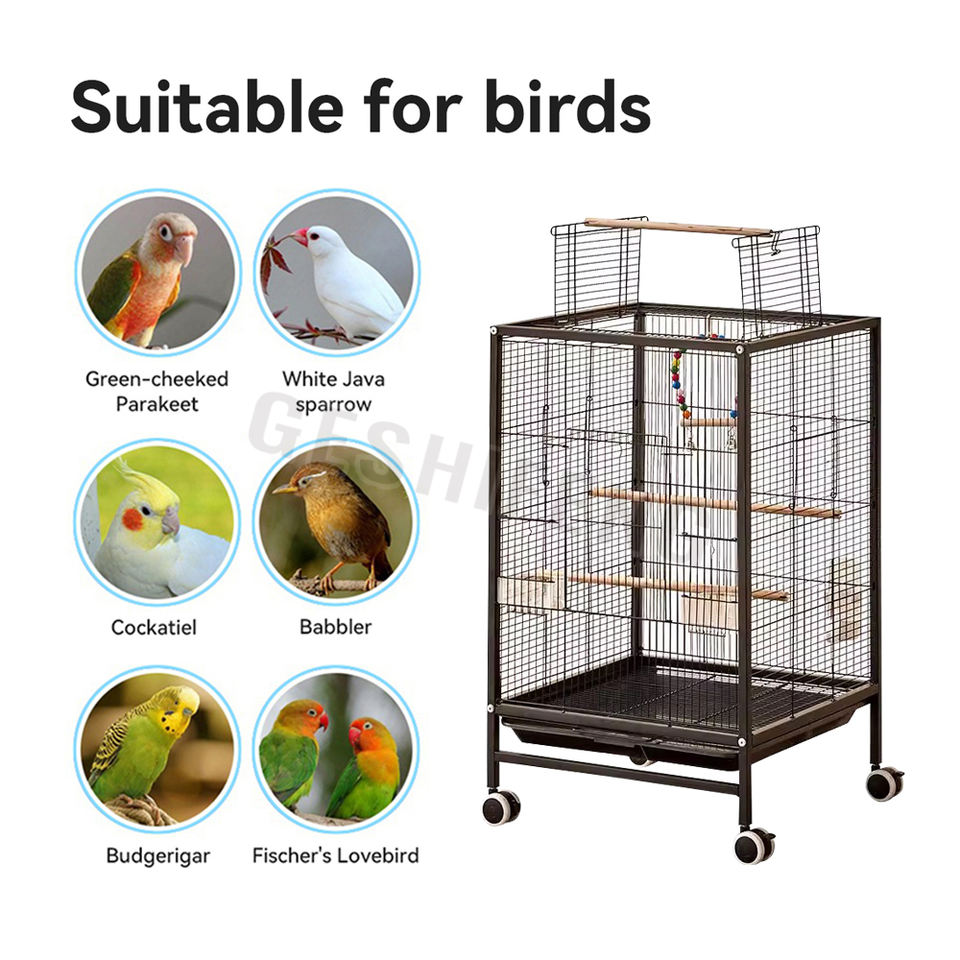 Picture of Wholesale Large Metal Birdhouse Movable Wheel Iron Wire Parrot Cage ...