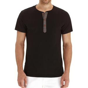 Wholesale Custom Logo Fashion Henley <b>Shirts</b> <b>Black</b> Casual <b>T</b> <b>Shirt</b> Henley <b>Shirt</b> with Buttons - Product Image 1