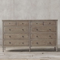 Commode à 10 tiroirs en chêne massif de style français vintage, en acier inoxydable, fabriquée à la main, écologique, pour chambre à coucher, salon