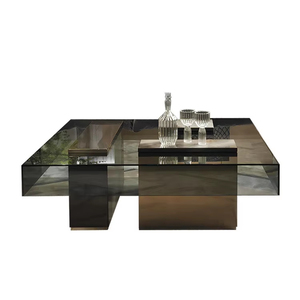 Mesa de centro de vidrio templado de diseño minimalista italiano MR para Villa, sala de estar, mesa de té de acero inoxidable, muebles para el hogar - Product Image 5