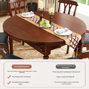 Mesa de <span class=keywords><strong>Comedor</strong></span> Ovalada Extensible de Madera Estilo Americano, Convertible, Rústica, Vintage, para <span class=keywords><strong>6</strong></span> Personas, con <span class=keywords><strong>Sillas</strong></span> de <span class=keywords><strong>Comedor</strong></span> - Product Image 3