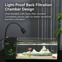 Akuarium Meja JSD Jinjing Ultra Clear Glass Stream dengan Filter Belakang, Pemisah Kering dan Basah, Lampu Sorot Fokus Variabel, dan Aquascape