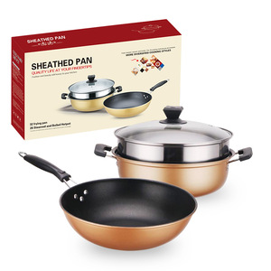 Set di Pentole Antiaderenti Rosse Cinesi in Tre Pezzi, Design Moderno e Semplice, Coperchio Combinato, per Uso Domestico, Compatibile con Fornelli a Gas e a Induzione, Rosso - Product Image 4