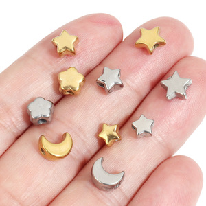 Cuentas espaciadoras de estrella y luna de acero inoxidable de 6 mm, 7 mm y 8 mm para la fabricación de pulseras, accesorios de joyería al por mayor - Product Image 4