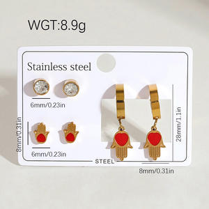 Aço inoxidável banhado a ouro brincos com flor geométrica e coruja design conjunto de jóias das mulheres na moda - Product Image 5