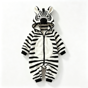 Mono de bebé personalizado con estampado de cebra en blanco y negro, mono de cebra con forro polar para clima frío, mono de cebra suave para dormir. - Product Image 1