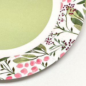 Nouveau produit : Assiette jetable en carton blanc 350g, finition <span class=keywords><strong>vert</strong></span> clair, avec motif floral pour les fêtes - Product Image 4