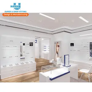 Fashion White Glasses Store Furniture Decoration Custom Eyewear Glass Display Showcase Bespoke Optical Shop Display Design