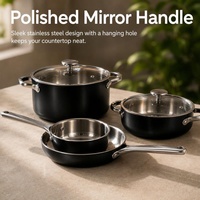 Set Peralatan Masak Stainless Steel Tri-Ply 8 Buah dengan Tutup Kaca, Panci dan Wajan Berlapis Keramik, Ramah Lingkungan, Aman untuk Mesin Cuci Piring