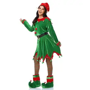2023 niños adultos Navidad Santa Claus disfraz mujer verde elfo Cosplay vestido cinturón sombrero elfo oreja traje Año Nuevo FIESTA DE Navidad trajes