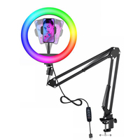 Lampu cincin Mini RGB 10 / 12 inci, harga murah rotasi 360 profesional dengan dudukan Tripod dan dudukan telepon untuk telepon genggam
